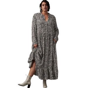 MARE MARE X ANTHROPOLOGIE Black White Leopard Print Lynda Maxi Dress Large